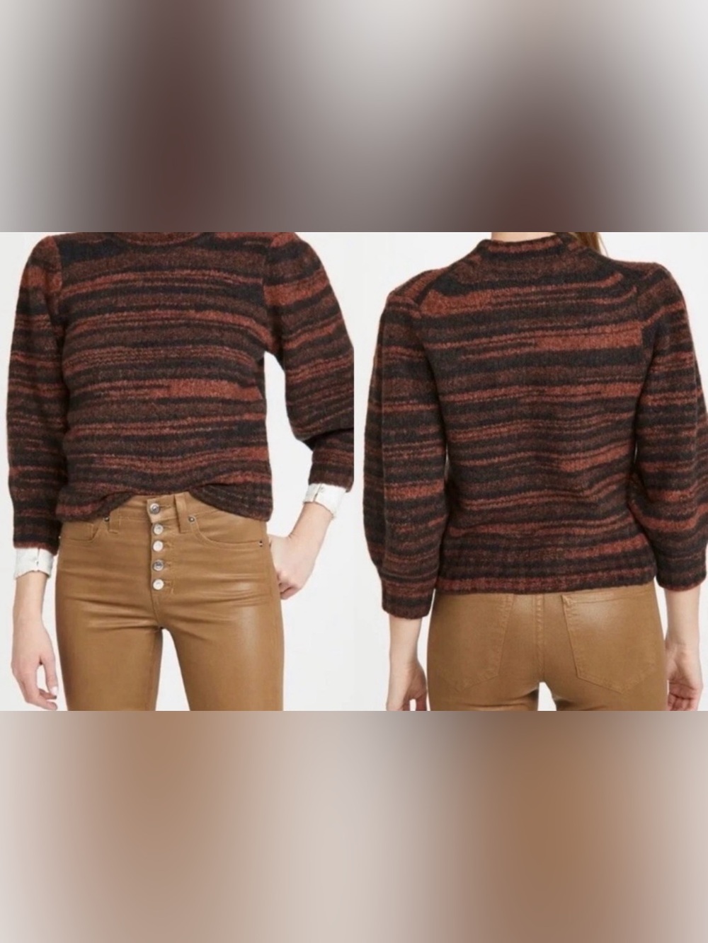 Veronica Beard Striped Crewneck Sweater in Rust and Black